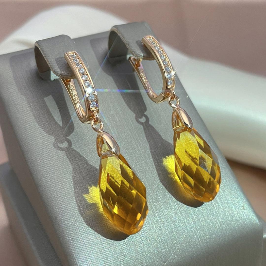 Boucles d'oreilles en cristal jaune en or