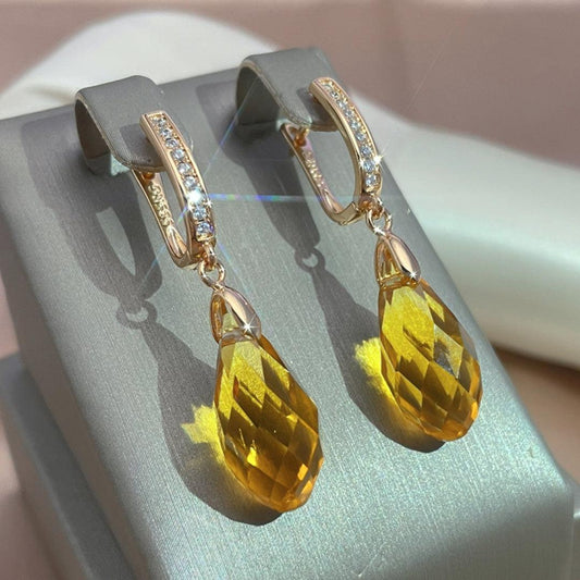 Boucles d'oreilles en cristal jaune en or