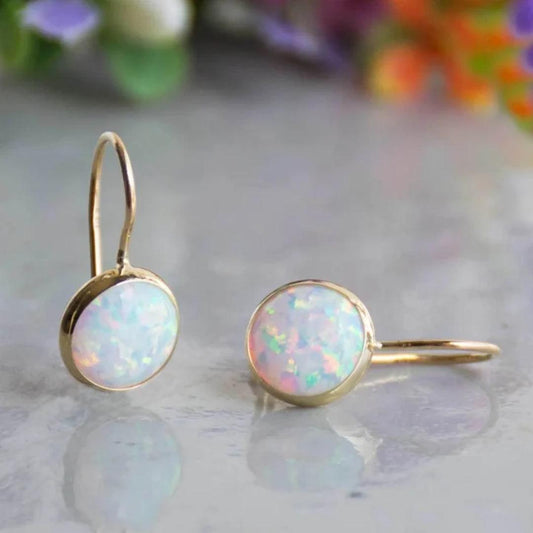 Boucles d'oreilles en opale blanche plaquées or vintage