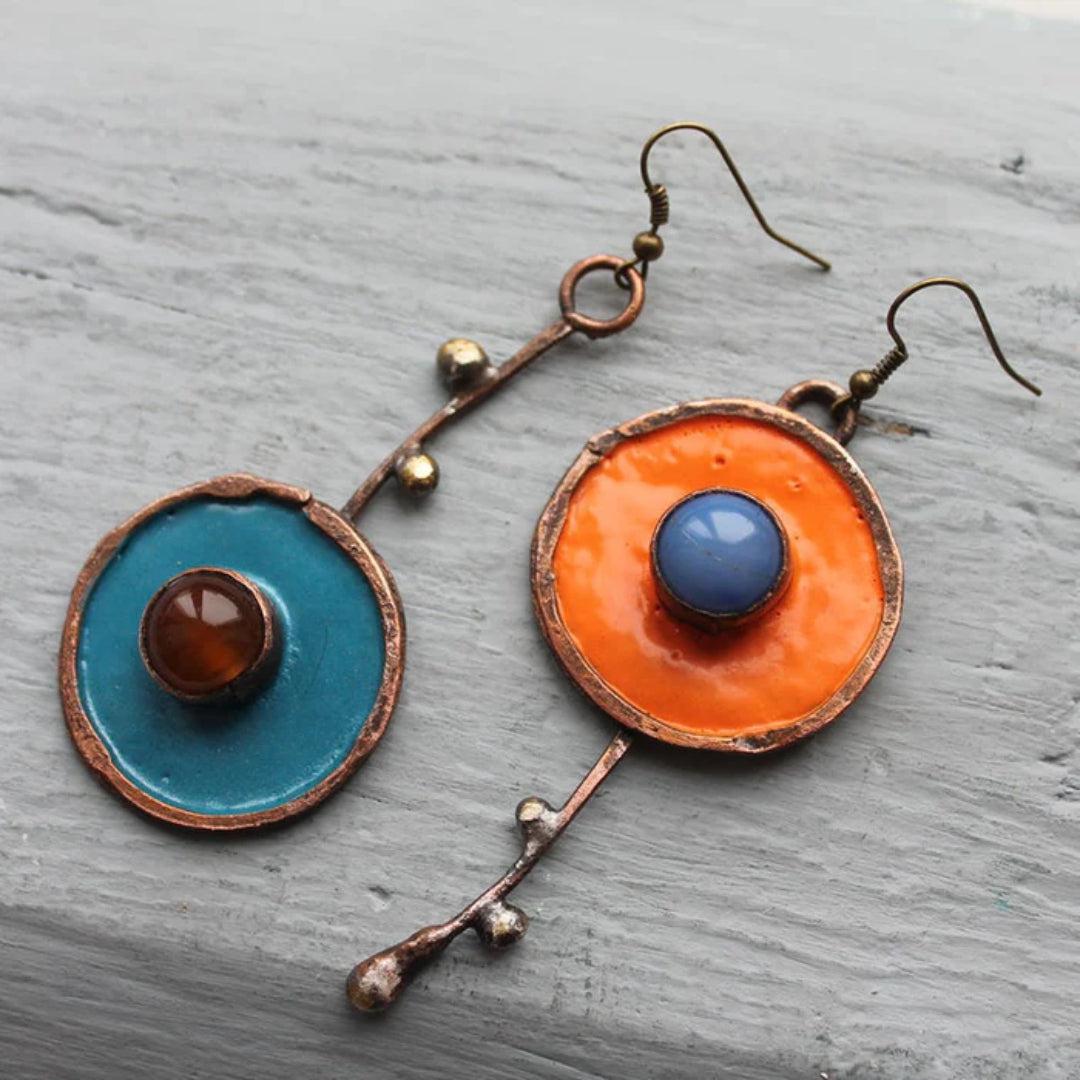 Boucles d'oreilles en émail peint à la main vintage