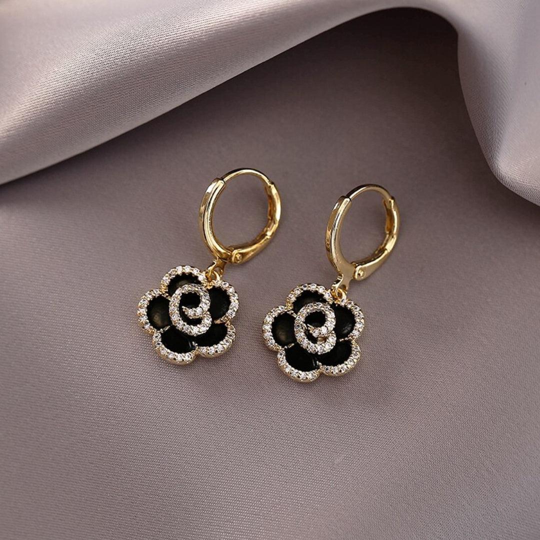 Boucles d'oreilles élégantes Lotus Noires