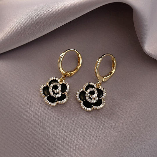 Boucles d'oreilles élégantes Lotus Noires