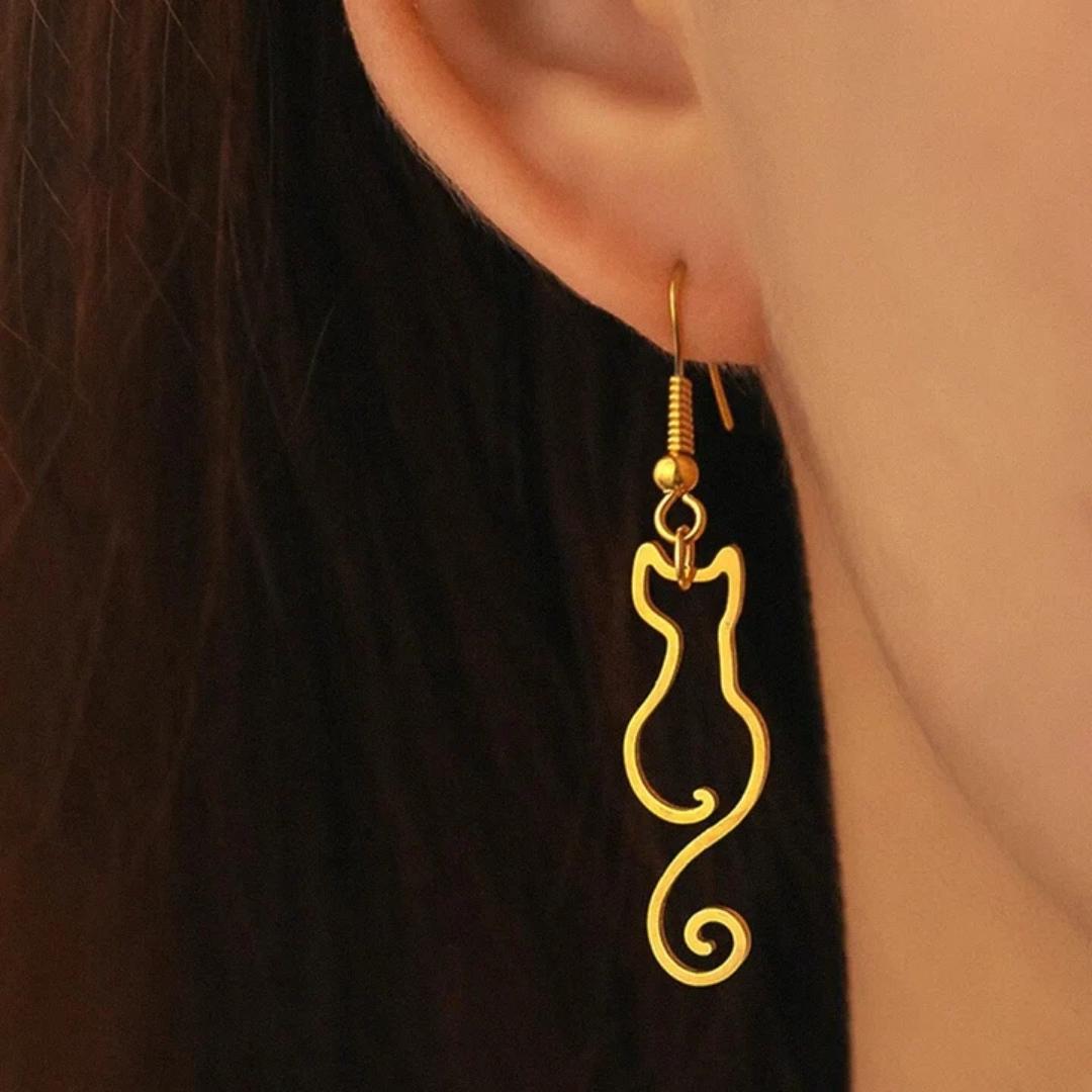 Boucles d'oreilles en chat vintage doré