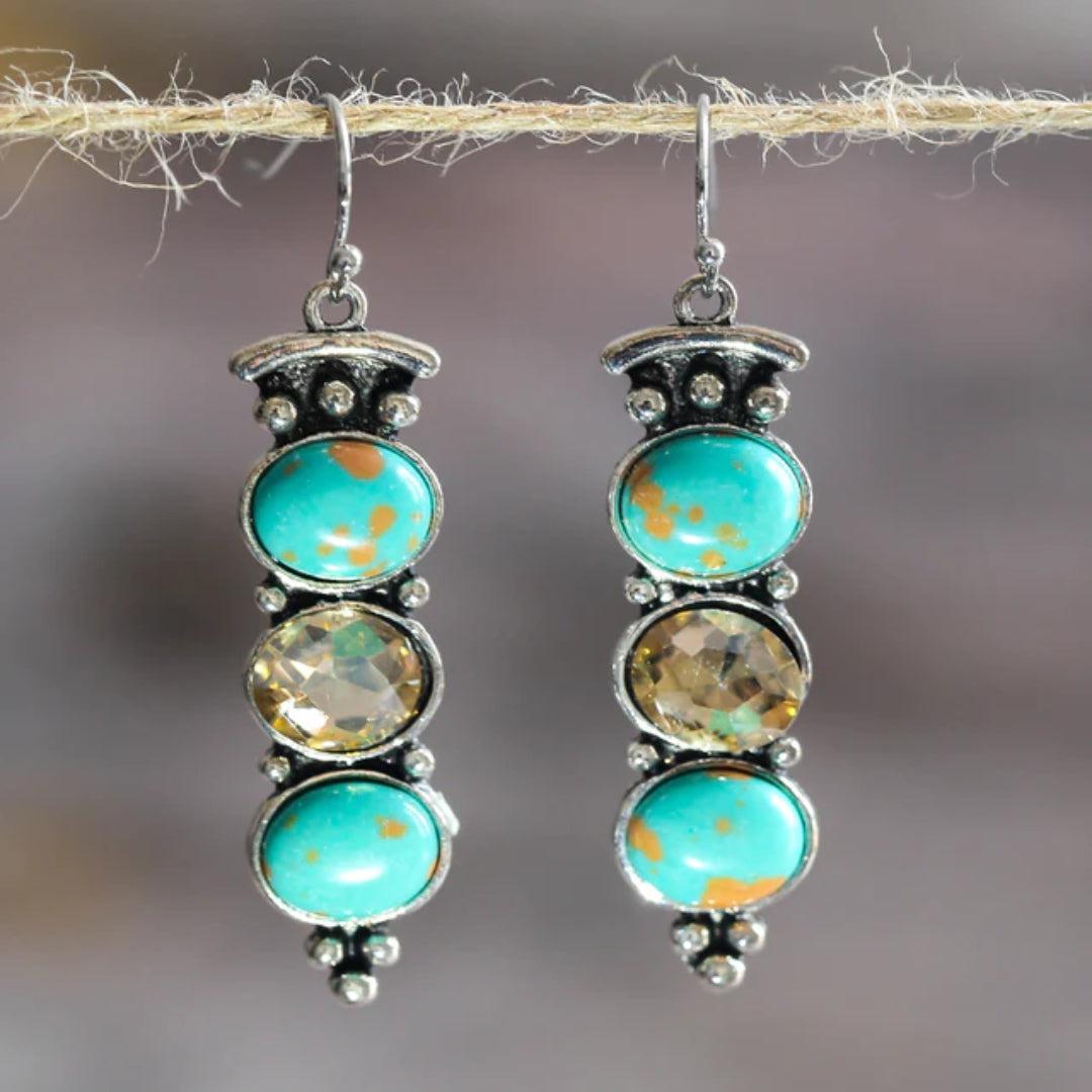 Boucles d'oreilles pendantes en turquoise naturelle vintage