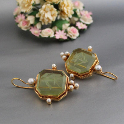 Boucles d'oreilles Vintage Vert & Perle