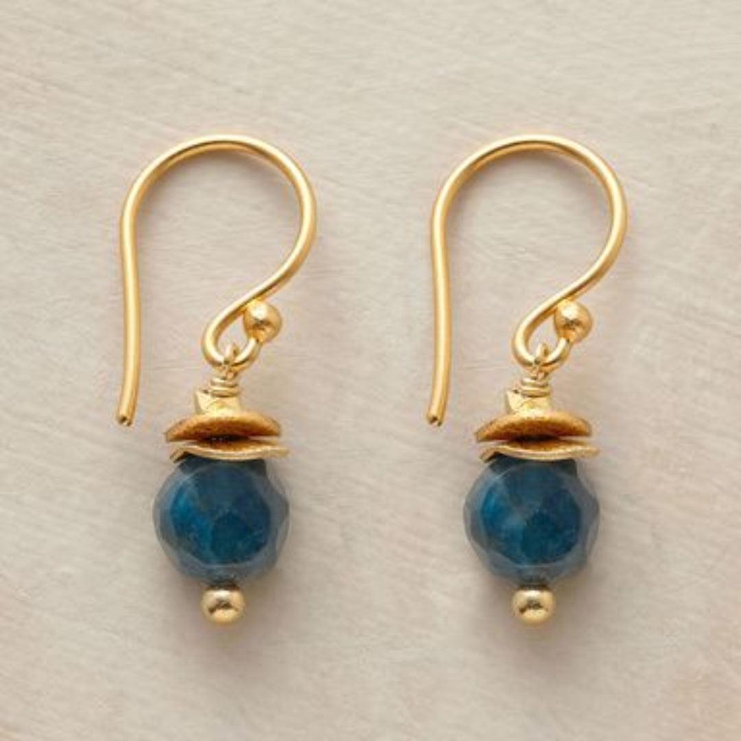 Boucles d'oreilles dorées vintage avec lanterne bleue
