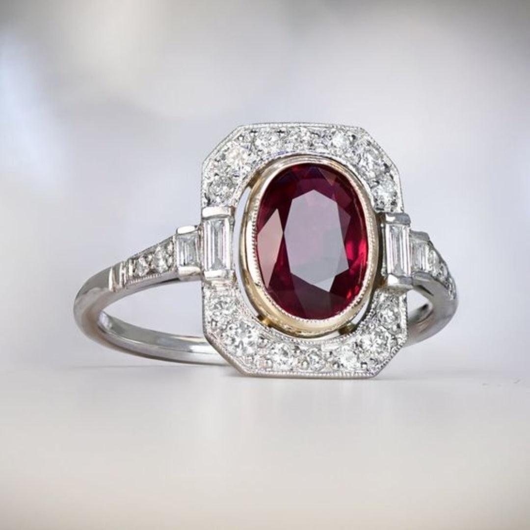 Bague en Zirconia Rouge Vintage en Argent