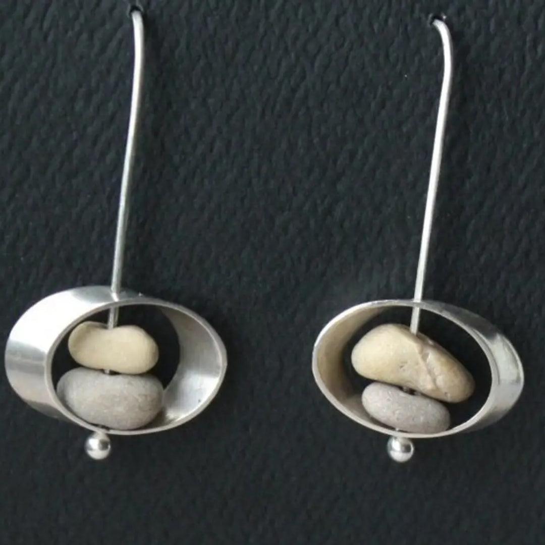 Boucles d'oreilles vintage en pierre et argent