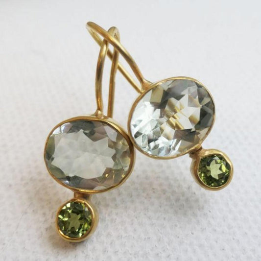 Boucles d'oreilles vintage avec cristal vert et or