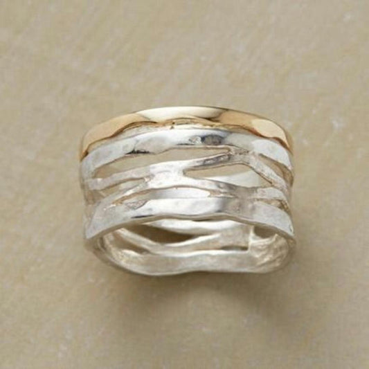 Bague Creuse Vintage en Or et Argent