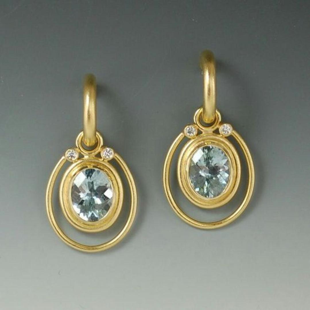 Boucles d'oreilles vintage dorées avec incrustation de cristal bleu