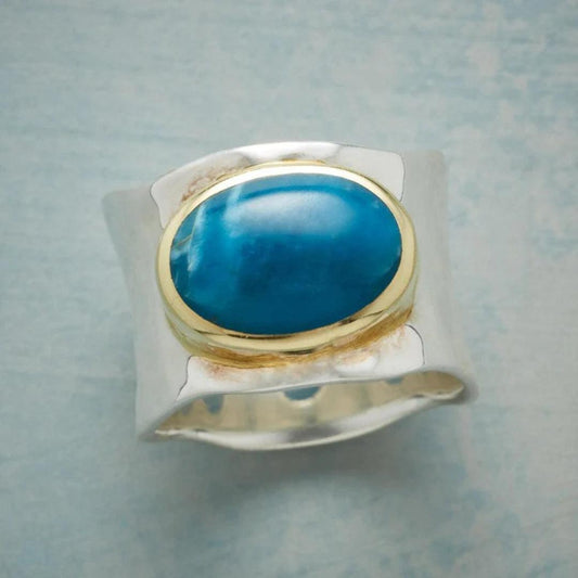 Bague en Argent avec Pierre Ovale Bleue Vintage