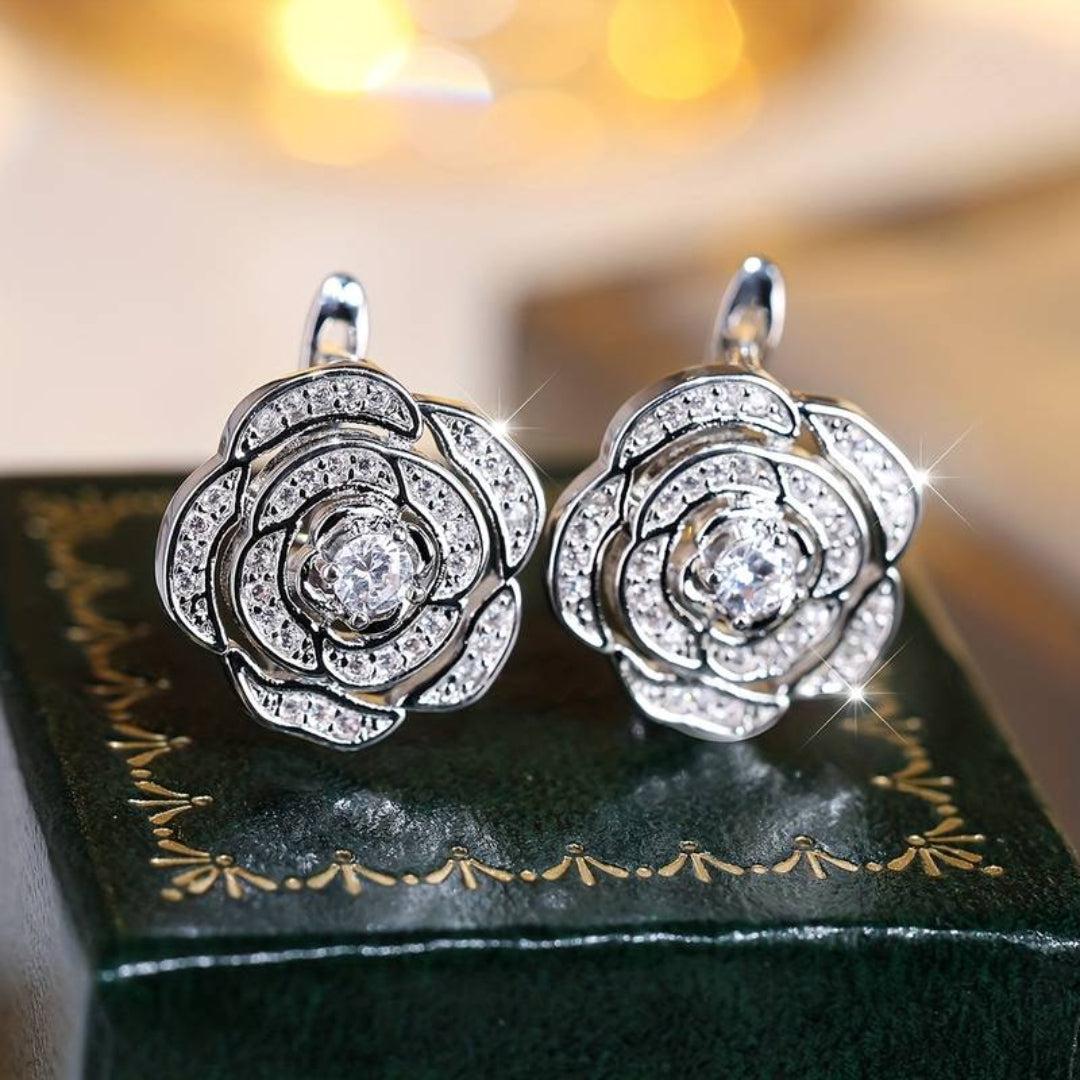 Boucles d'oreilles Fleurs Brillantes en Argent Sterling Élégantes