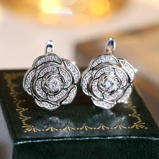 Boucles d'oreilles Fleurs Brillantes en Argent Sterling Élégantes
