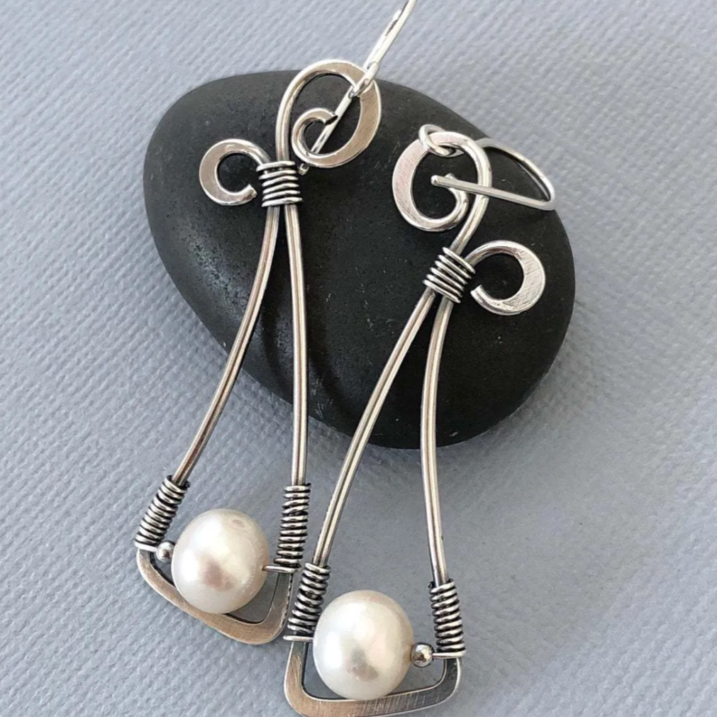 Boucles d'oreilles en perles en argent sterling vintage