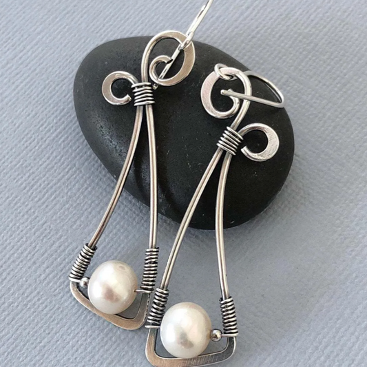 Boucles d'oreilles en perles en argent sterling vintage