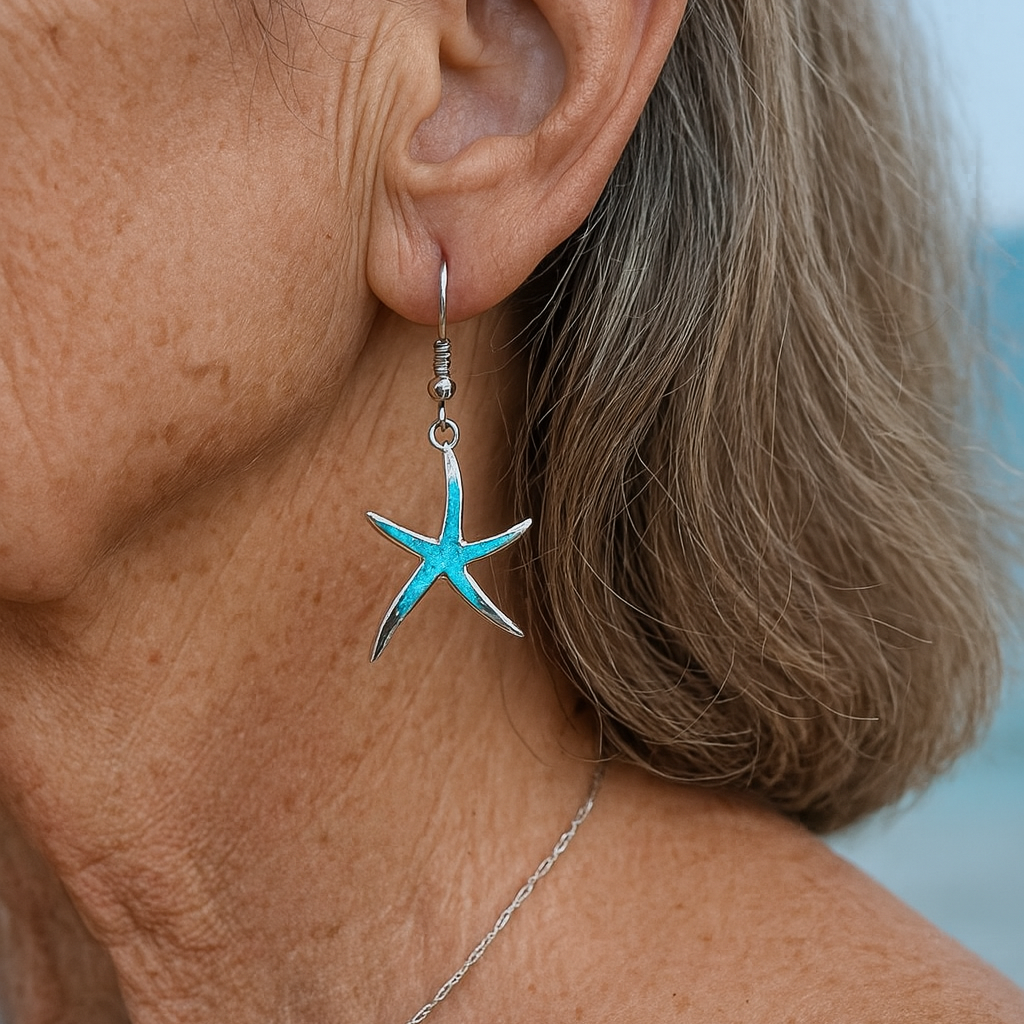 Boucles d'oreilles étoile de mer en opale et argent