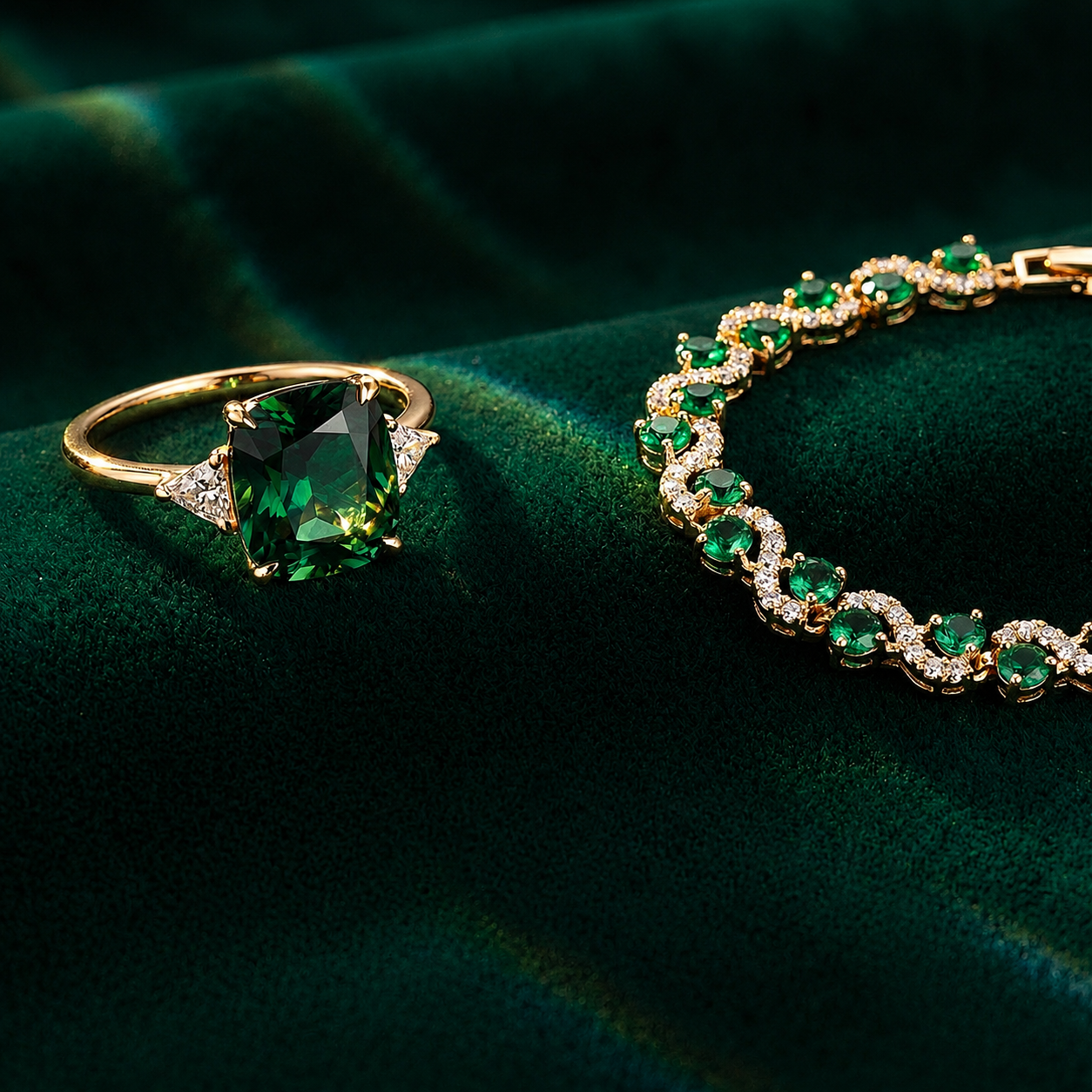 Offre 1+1 : Bracelet Fiora Emmeranthe + Bague en zirconia verte en or