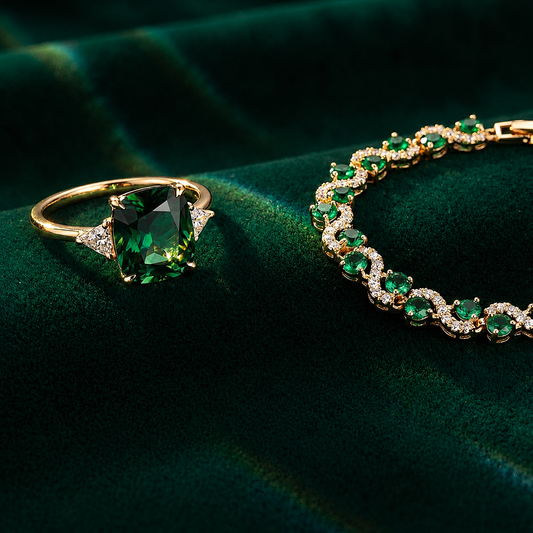 Offre 1+1 : Bracelet Fiora Emmeranthe + Bague en zirconia verte en or