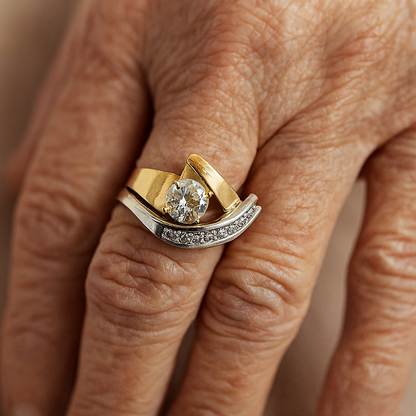 Bague Vintage Irregulière en Or & Argent Zirconia