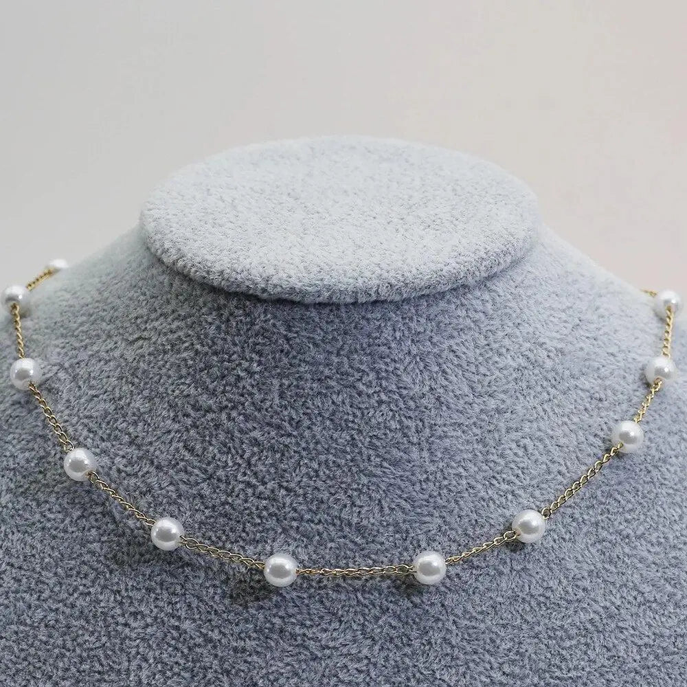 Collier en Chaîne de Perles Espacées en Or