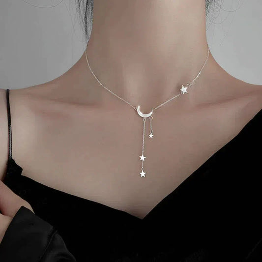 Collier Argenté Lune et Étoiles