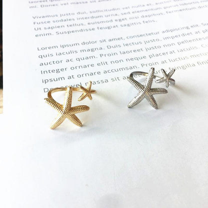 Bague Étoile de Mer Ajustable en Argent et Or
