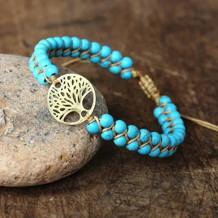 Bracelet Arbre de Vie en Pierre Turquoise Fait Main