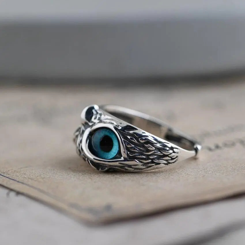 Chouette de Chance – Bague Ajustable en Argent avec Opale