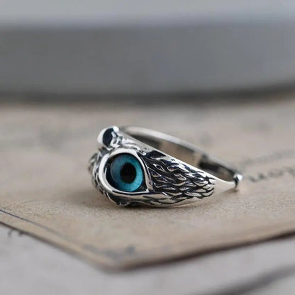 Chouette de Chance – Bague Ajustable en Argent avec Opale