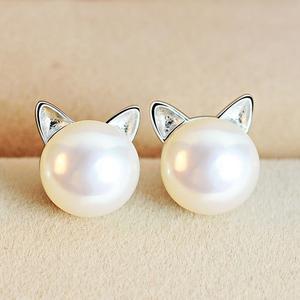 Boucles d'oreilles Chaton avec Perles de Culture et Argent