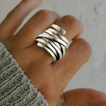 Bague Enveloppante Multi Bandes Argent