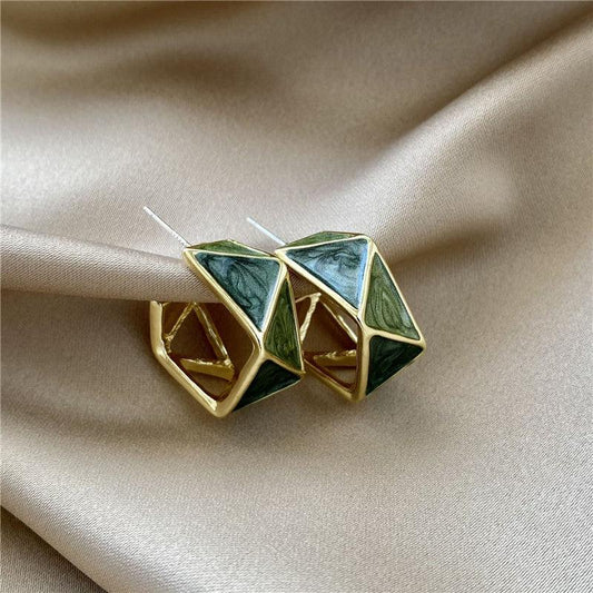 Boucles d'oreilles en émail vert en or