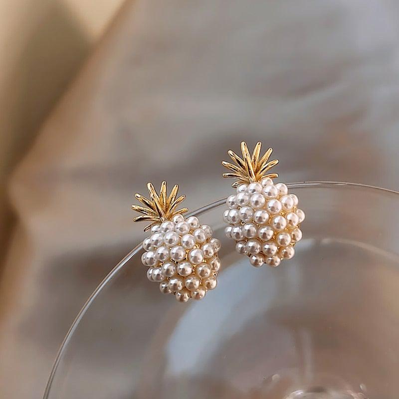 Boucles d'oreilles en ananas tropical et ornées de perles