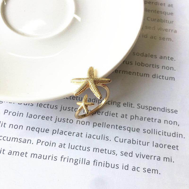 Bague Étoile de Mer Ajustable en Argent et Or