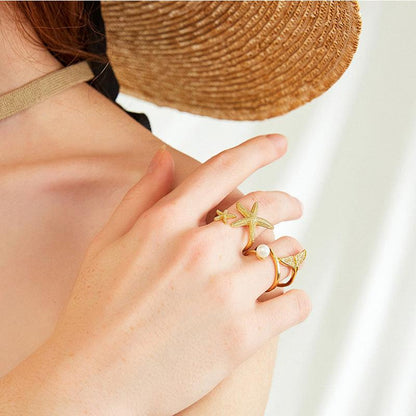 Bague Étoile de Mer Ajustable en Argent et Or