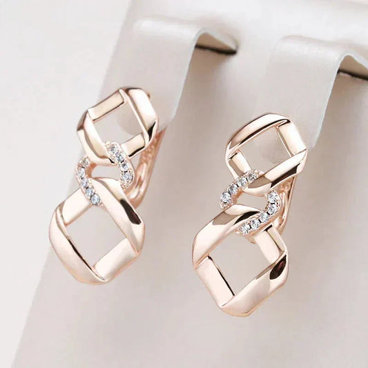 Boucles d'Oreilles Élégantes Nouées avec Zirconia en Or