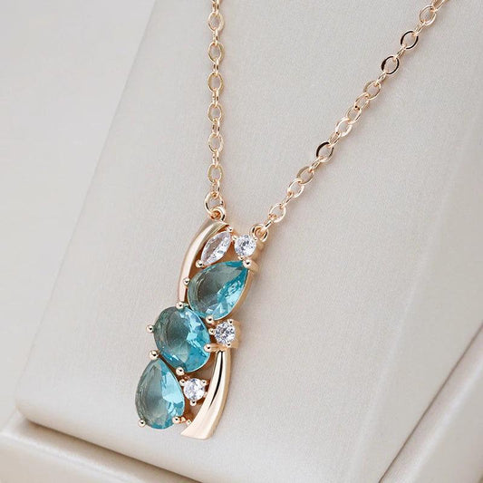 Collier élégant en cristal bleu doré