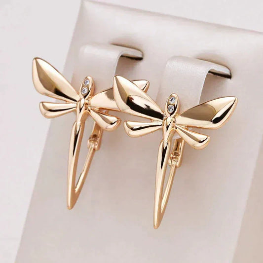 Boucles d'oreilles élégantes en libellule dorée