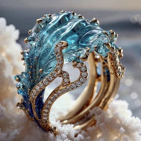 Bague en Or Vague Océanique Exotique