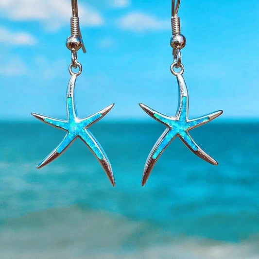 Boucles d'oreilles étoile de mer en opale et argent
