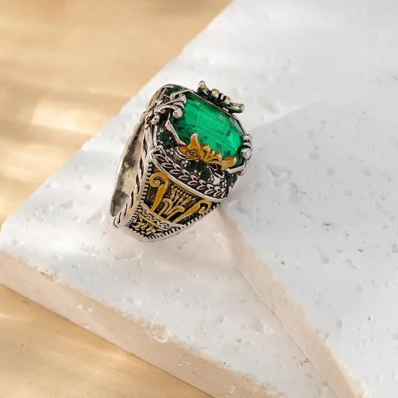 Bague Vintage en Émeraude Argentée