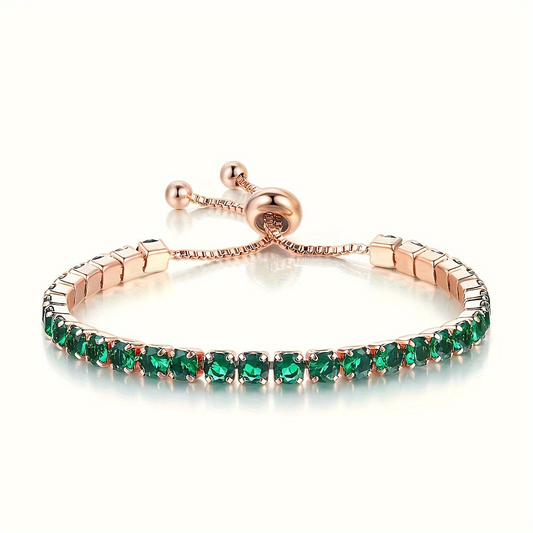 Bracelet de Tennis Ajustable en Or Émeraude