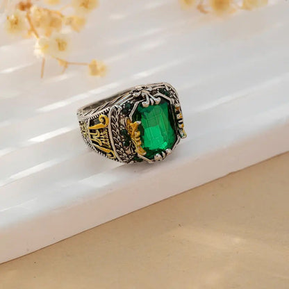 Bague Vintage en Émeraude Argentée