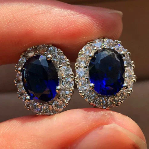 Boucles d'oreilles en saphir blanc ovales