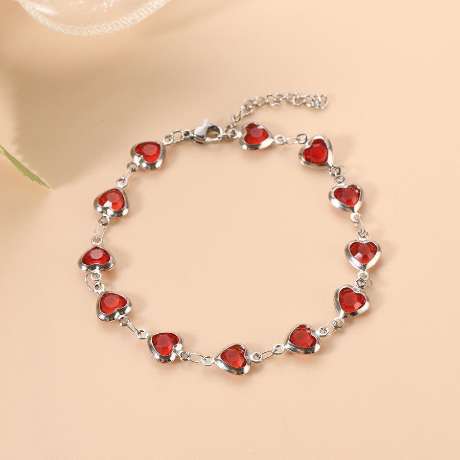 Bracelet Chaîne Cœur Rubis Argent