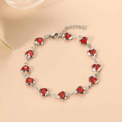 Bracelet Chaîne Cœur Rubis Argent