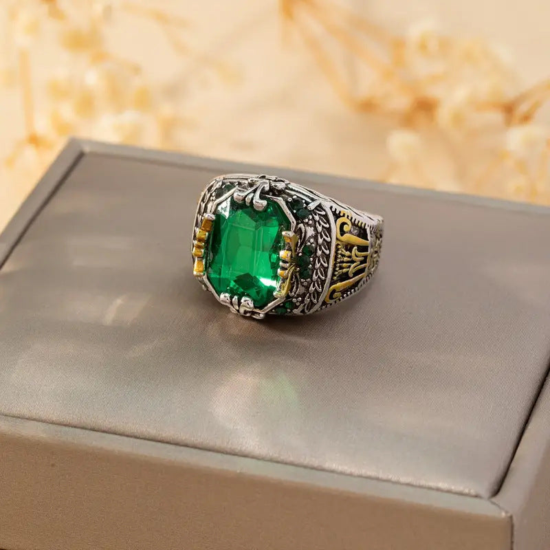 Bague Vintage en Émeraude Argentée