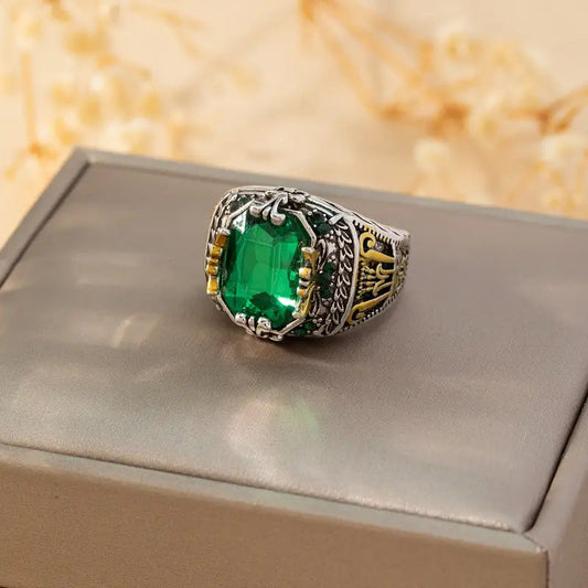 Bague Vintage en Émeraude Argentée
