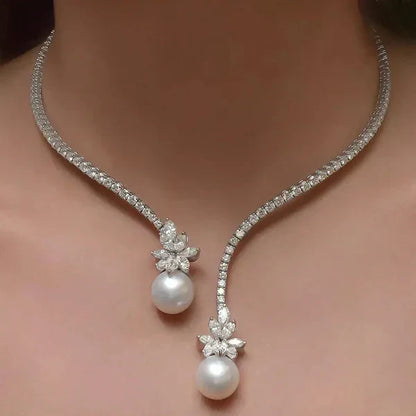 Offre 1+1 : Collier élégant brillant avec perles en argent + Bracelet en saphir blanc taille émeraude